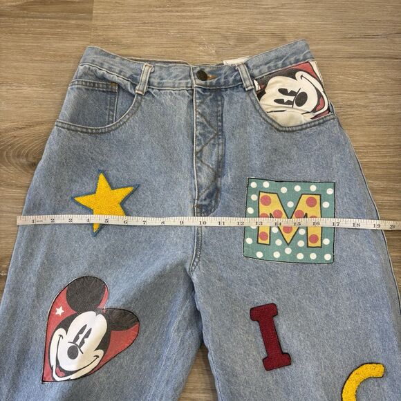 Vintage Micky Mouse Jeans Womens Size 11/12 Disney Patchwork Denim 90s - Picture 8 of 11